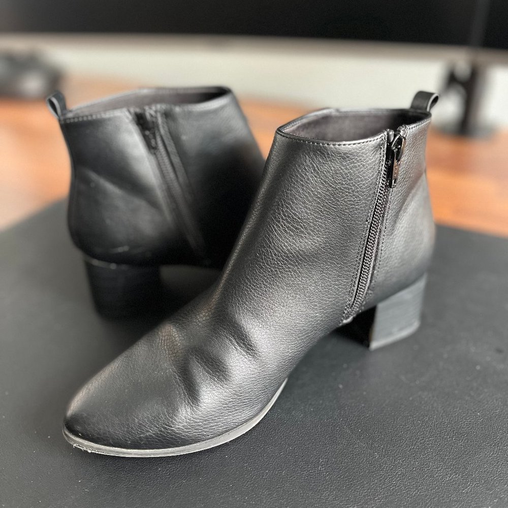 Faux Leather Block Heel Ankle Boot